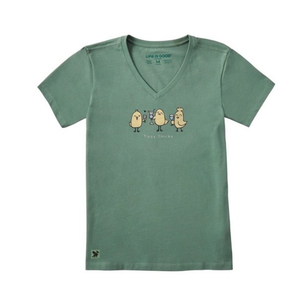Life is Good T-Shirt Women Large Green Tipsy Chicks Crusher-Lite V-Neck NWT